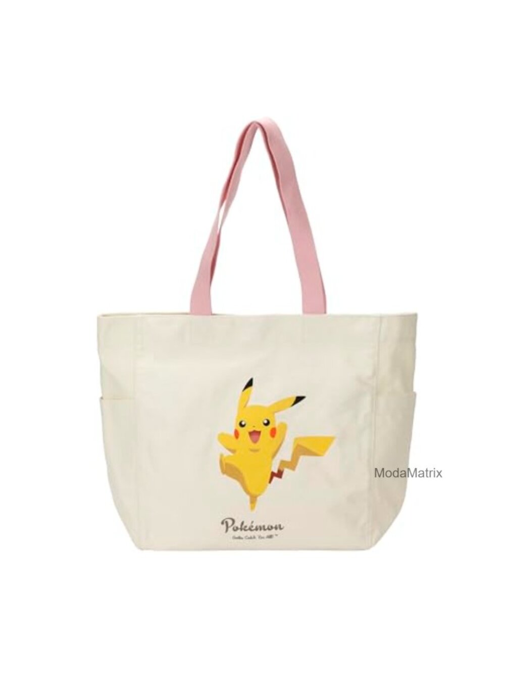 Canvas Tote Bag Large Capacity Dual Side Pockets 15.5" Pokémon Pikachu